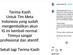 Pulih Lagi Akun IG RK Usai Diretas Unggah Foto ‘Tanggung Jawab Jangan Lari – Update 2