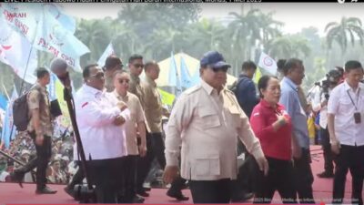 “Konfrontasi atau Komitmen? Prabowo di Monas, Salami Massa Buruh di Hari May Day”