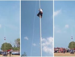 Siswa SD Lampung Berani, Panjat Tiang Bendera Saat Upacara HUT RI!