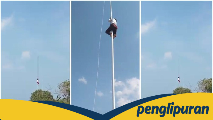 Siswa SD Lampung Berani, Panjat Tiang Bendera Saat Upacara HUT RI!
