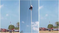 Siswa SD Lampung Berani, Panjat Tiang Bendera Saat Upacara HUT RI!