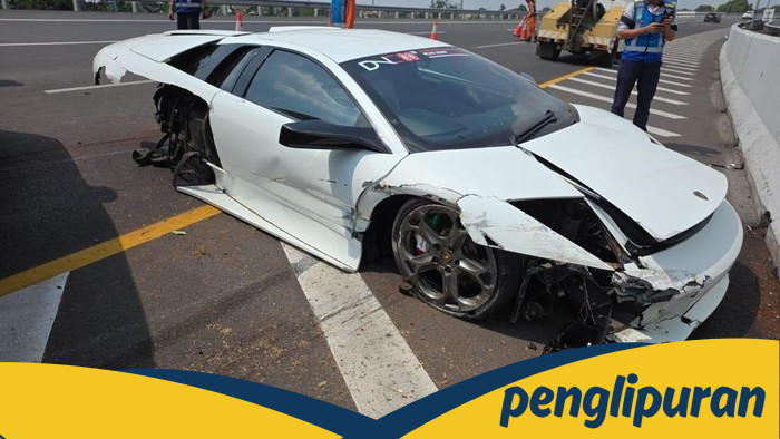 Lamborghini Milyuner Hancur di Tol Kunciran, Potret Bumper Remuk hingga Ban Raib