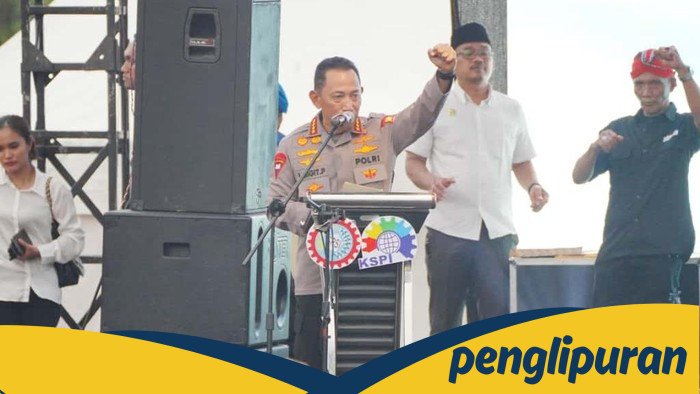 **Kapolri Tegaskan Dukungan Penuh Kebijakan Pemerintah dalam Apel Akbar Buruh Nasional**