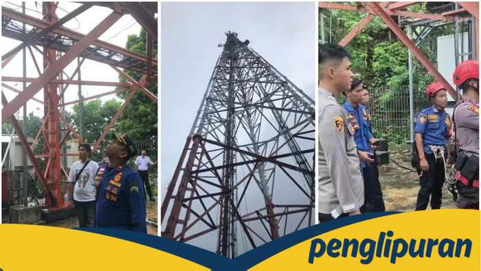 PANIK, Pencuri Kabel Lampung Terpaksa Panjat Tower Setinggi Puluhan Meter!