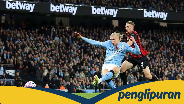 **Haaland's Brace Propels Man City to 2-1 Lead Over Bournemouth in First Half**